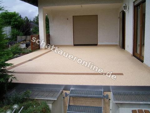 Terrasse mit Natursteinspachtelung und wetterfester Abdichtung in Mainz